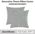 decorUhome Chenille Grey Throw Pillow Covers 18x18 Inch Set of 2, Decorative Soft Couch Pillow Covers Solid Dyed Accent Velvet Farmhouse Neutral Square Pillow Cases for Sofa Bed Living Room