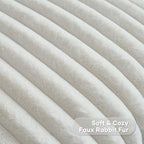 FUTEI Cream White Striped Decorative Throw Pillow Covers 22x22 Inch Set of 2,Square Winter Decorations Couch Pillow Case,Soft Cozy Faux Rabbit Fur & Velvet Back,Modern Home Decor for Bed