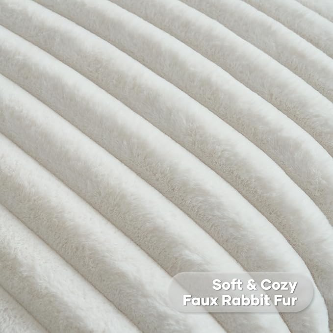 FUTEI Cream White Striped Decorative Throw Pillow Covers 20x20 Inch Set of 2,Square Winter Decorations Couch Pillow Case,Soft Cozy Faux Rabbit Fur & Velvet Back,Modern Home Decor for Bed
