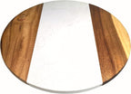 13" Marble and Wooden Lazy Susan – Rotating Table Tray for Dining Table, Kitchen, or Coffee Table – Decorative Turntable Serving Tray