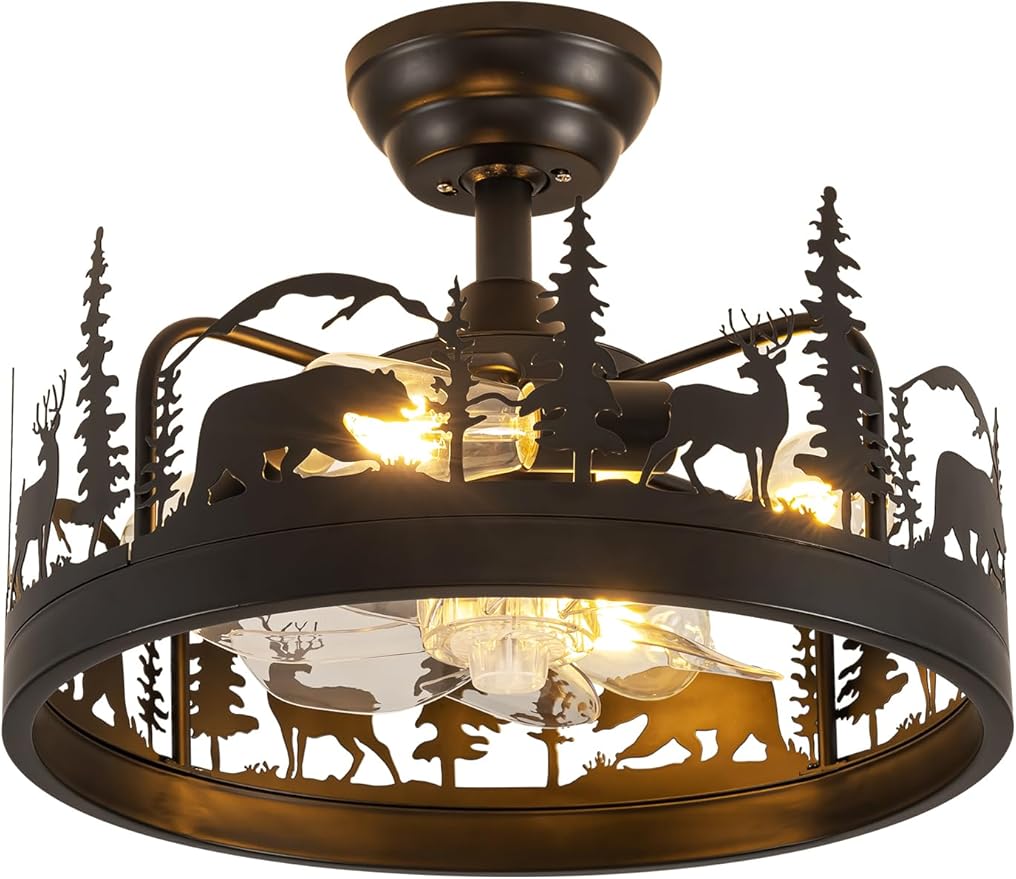 Black Chandelier Fan with，Farmhouse Rustic Ceiling Fan with Light and Remote, Adjustable Height, Rustic Chandeliers for Living Room, Bedroom, Hallway, Entryway Kitchen Lighting