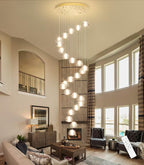 25-Lights Modern Chandeliers for High Ceiling Large Crystal Chandeliers LED Long Handing Light Fixture for Hallway Foyer Staircase 3000K