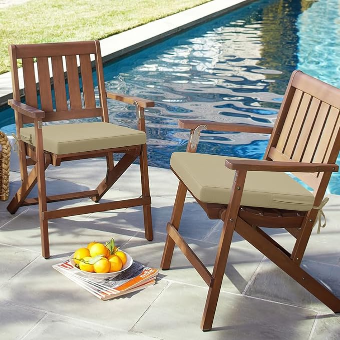 idee-home Outdoor Chair Cushions Set of 4, 17" x 16" Outdoor Seat Cushion Waterproof Patio Furniture with Ties, Dining Chair Pads