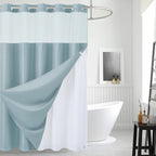 54x80 Shower Curtain for Small Bathrooms,No Hook Design Fits Low Ceiling,Waterproof Fabric with 80" Extra Long Magnetic Hem,Fog Blue Waffle Weave and Machine Washable Hotel Grade.