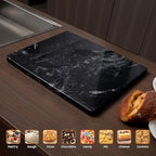 Black Marble Cutting Board For Kitchen, 16x20 Inch Large Marble Slab Pastry Board With Non-Slip Feet For Baking, Cheese, Charcuterie, Chocolate
