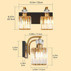 Modern Bathroom Vanity Light, 2-Light Black Gold Bathroom Lighting Fixtures Over Mirror, 12.6" Crystal Wall Light Sconce for Bathroom/Bedroom/Vanity, Includes LED Bulbs, Easy Installation