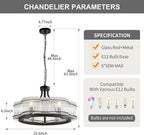6 Light Modern Crystal Chandelier Dining Room Light Fixture Black Round with Crystal Rods Pendant Lighting Adjustable Farmhouse Wagon Wheel Light Fixture for Living Room,Kitchen,Foyer