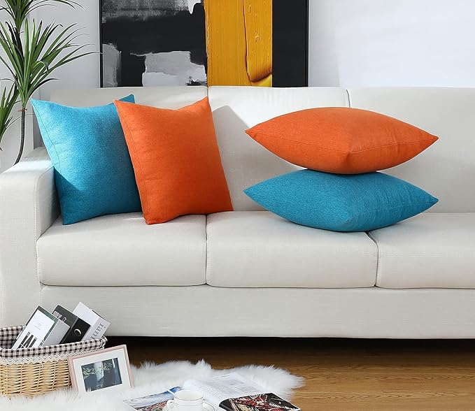 Jeneoo Decorative Turquoise Blue Throw Pillow Covers Square Chenille Solid Cushion Couch Cases for Sofa Decor (Set of 2, 20 x 20 Inches)