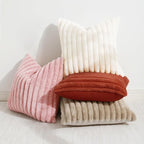 decorUhome Faux Fur Fall Throw Pillow Covers 16x16 Set of 2, Decorative Soft Plush Striped Neutral Couch Euro Pillow Covers with Velvet Back for Sofa, Bed, Living Room Home Decor, Rust