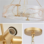 XINGQI 4-Light Modern Gold Glass Chandelier Round Water Ripple Pendant Lighting Fixture for Dining Room Living Room Kitchen Island Office Elegant French Chandeliers