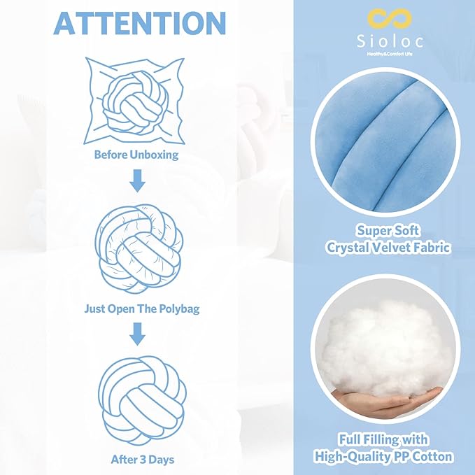 Sioloc Soft Knot Ball Pillows,Round Throw Pillow Cushion Home Decoration Plush Pillow,Throw Knotted Pillow Handmade Round Plush Pillow（10.6inches,Light Blue）