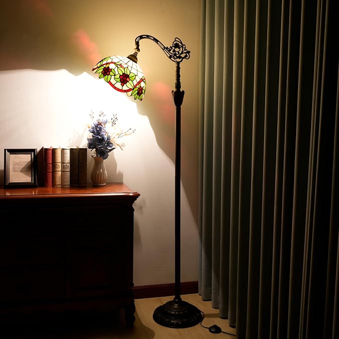 Tiffany Floor Lamp 12 Inch Stained Glass Orange Shrimp Tiffany Style Reading Lamp Retro Home Decoraton Comfortable And Relaxing Atmosphere Suitable Living Room Bedroom Coffee Shop Restaurant Study