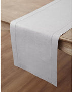 Solino Home Linen Soft Grey Table Runner 120 Inches Long - 100% Pure Linen Hemstitch 14 x 120 Inch Table Runner for Dining, Fall, Autumn, Thanksgiving, Christmas - Classic Hemstitch