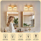 Modern Bathroom Vanity Light, 2-Light Gold Bathroom Lighting Fixtures Over Mirror, 12.6" Crystal Wall Light Sconce for Bathroom/Bedroom/Vanity, Includes LED Bulbs, Easy Installation