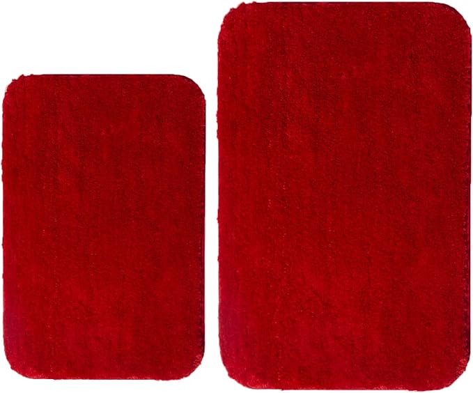 Microfiber Bathroom Rugs and Mats Sets 2 Piece,Non-Slip Bath Rugs, Machine Washable Absorbent Bath Mats for Bathroom Floor, Shower (Red, 16''x24'' Plus 20''x32'')