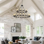 2 Tier Wagon Wheel Chandelier | 30-Lights 48 Inch Extra Large Chandeliers for High Ceilings | Black Wagon Wheel Light Fixture for Foyer | Entryway | Living Room