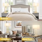 Seealle 22" Tall Bedroom Lamps for Living Room - Touch Gold Bedside Lamps with USB C+A, 3 Way Dimmable for Nightstand, Modern Night Stands for End Tables (White & Gold)