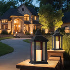 Christmas Lanterns Decorative Indoor, 14" Battery-Powered Waterproof Black LED Candle Lanterns with Timer for Patio & Outdoor, Vintage Hanging Lantern for Xmas Home Decorations, Transparent