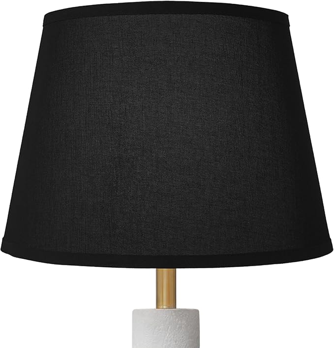 29.7" Modern Table Lamp, Single Farmhouse Rustic Bedside Lamp, White Cement lamp Base with Black Linen Shade, for Bedroom, Living Room Office Kids