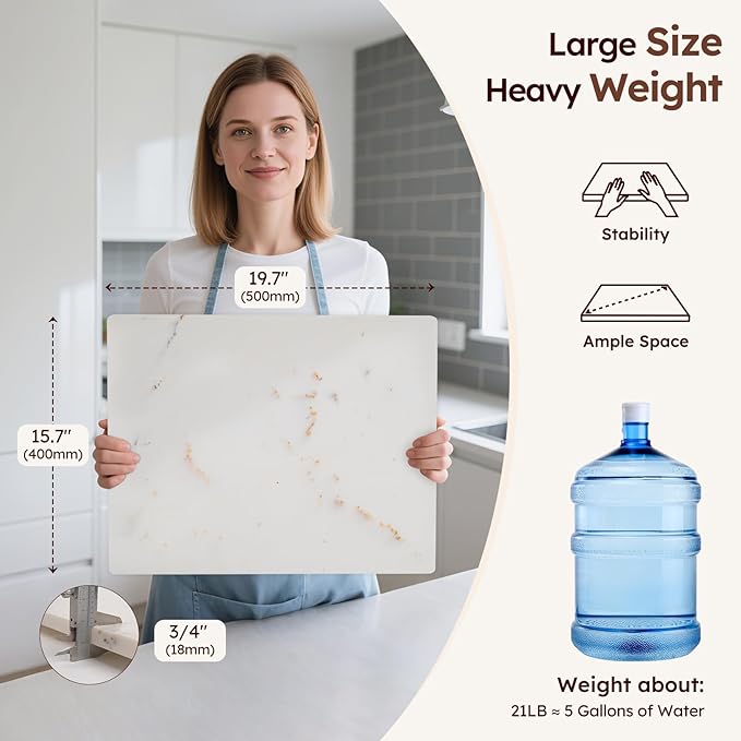 Diflart Natural Marble Stone Cutting Board for Kitchen, 16x20 Inch, White with Gold Veins, Marble Slab Pastry Board Large with Non-Slip Feet for Baking, Cheese, Charcuterie, Chocolate, Pack of 1 Pcs