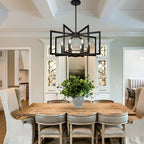 8-Light Large Black Chandelier,Dining Room Light Fixture Geometric Metal Modern Chandelier,Hanging Industrial Metal Chandelier for Kitchen Island Entryway Stairway Foyer Hallway.
