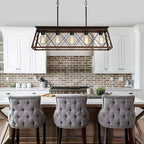 Q&S Farmhouse Rustic Chandelier Light Fixtures Bronze 5 Lights Linear Rectangular Chandelier Pendant Light Fixtures for Dining Room Kitchen Island Pool Bar Office Living Room Entryway UL Listed