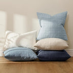 MIULEE Decorative Linen Check Throw Pillow Covers Neutral Farmhouse Vintage Pillow Covers 20x20 Set of 2 Boho Modern Home Decor for Sofa Couch Bedroom Cushion Navy Blue