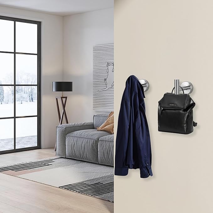NearMoon Bath Towel Hooks- SUS 304 Stainless Steel Robe Hook Holder, Heavy Duty Coat Hook for Bathroom Livingroom Hotel Kitchen Garage, Wall Mounted (Brushed Nickel, 3 Pack)