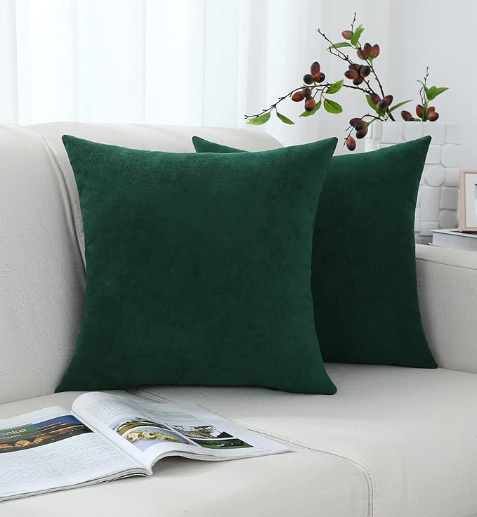Jeneoo Hunter Green Decorative Throw Pillow Covers Soft Chenille Comfy Solid Couch Cushion Cover Decor (Set of 1, 24 x 24 Inches)