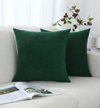 Jeneoo Decorative Hunter Green Christmas Throw Pillow Covers Rustic Farmhouse Super Soft Square Chenille Comfy Solid Cushion Couch Cases for Sofa Bedroom Chair (Set of 2, 20 x 20 Inches)