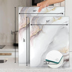 Glass Cutting Board 16"x12": Tempered Glass Kitchen Counter Protector - Durable- Scratch-Resistant, Heat-Proof - Design 7 - White & Gold