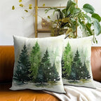 Christmas Throw Pillow Covers 20x20 Set of 2, Winter Green Pine Tree Snowflake Forest Farmhouse Decorative Pillow Cases Cotton Cushion Cover for Home Sofa Couch Decor