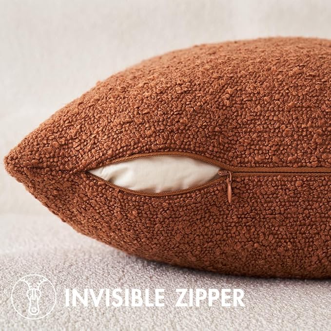 MIULEE 18x18 Inch Decorative Pillow Covers for Couch Bed Set of 2 Textured Boucle Neutral Winter Throw Pillows Rust Accent Solid Cushion Pillowcases Sofa Livingroom Home Decor