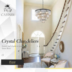 24”Modern Black Crystal Chandeliers Ceiling Round Smoke Gray Crystal Chandelier Luxury 4-Tier 12 Lights Pendant Light Fixture Contemporary for Dining Room Foyer Staircase Living Room