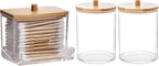 AXX Qtip Dispenser Apothecary Jars Bathroom - Qtip Holder Storage Canister Clear Plastic Jar for Cotton Swab,Q-Tips,Cotton Rounds (C#Bamboo2 3Pcs)
