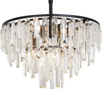 Black Modern Round Top K9 Crystal Chandelier Lighting Fixture, 6 Lights Round K9 Crystal Adjustable Hanging Lamp for Dining Room Bedroom Living Room,Hallway,Bar,Kitchen W17'