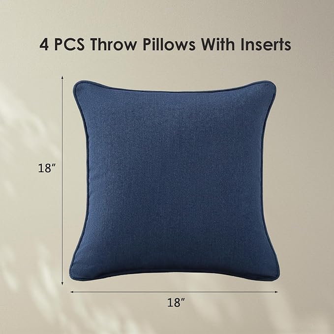 Outdoor Sunbrella Decorative Throw Pillow Covers Only, Pack of 4, 17"x17" & 20"x12" Water Repellent Replacement Lumbar Pillow Case for Patio, Couch, Sofa and Patio Furniture, Specrtum Indigo