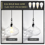 Glass Large Pendant Lights for Kitchen Island Blown Glass Pendant Light Clear Hammered Shade Hanging Ceiling Lights with Black Finish for for Kitchen Island, Sink, Hallway, Living Room 11 inch