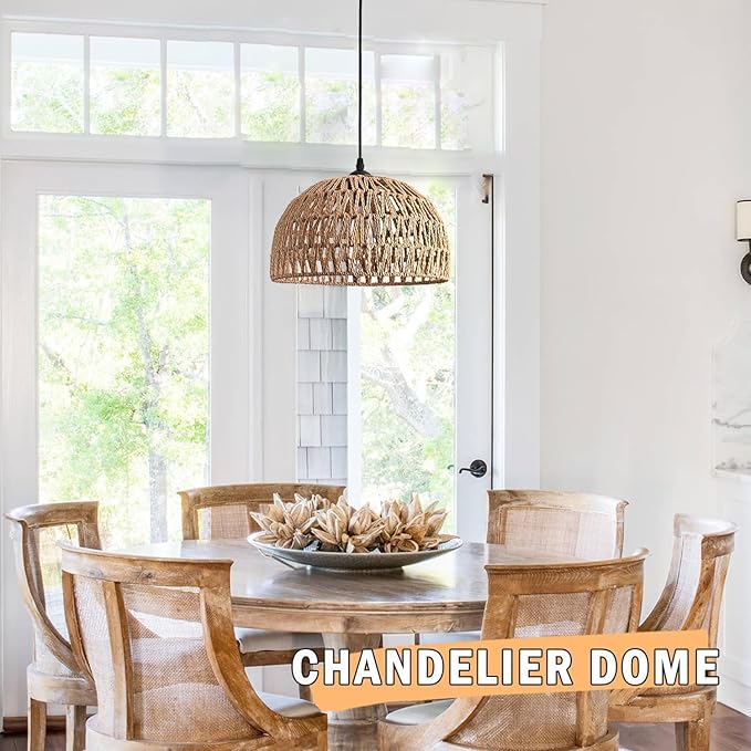 Brown Rattan Light Fixture 15ft Plug In Pendant Light Woven Pendant Light Boho Chandelier Wicker Pendant Light Boho Pendant Light Plug In for Dining Room Kitchen Island Bedroom(Bulb Incl.)