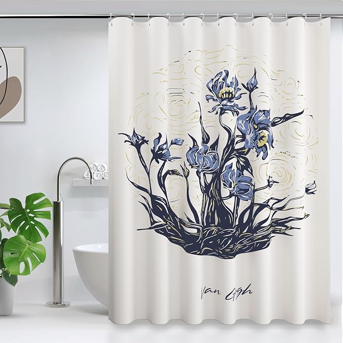 LaCyan Shower Curtain with 12 Hooks Waterproof Curtain for Bathroom Modern Art Floral Polyester Fabric Abstract Shower Curtains 72x72 Irises