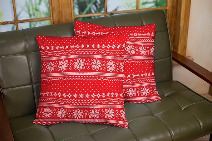 CAPSCEOLL 2PCS Red Pillow Covers 20X20Inch Christmas Red Reindeer Snow Snowflake Traditional White Winter Xmas Couch Pillow Cover for Bedroom Sofa Living Room