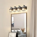 Modern Bathroom Vanity Light, 4-Light Black Bathroom Lighting Fixtures Over Mirror, 28.4" Crystal Wall Light Sconce for Bathroom/Bedroom/Vanity, Includes LED Bulbs, Easy Installation