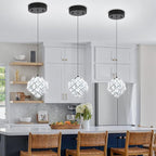 1-Light Modern Black Pendant Light Fixtures for Kitchen Island Small Hanging Crystal Chandelier for Bedroom Entryway Living Room Foyer Hallway LED Dimmable Chandeliers for Dining Room