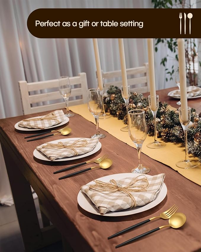 Stapava 30-Piece Matte Black Gold Silverware Set, Stainless Steel Gold Utensils Cutlery Set, Satin Finish Flatware Set for 6, Include Forks Spoons and Knives Set for Home Restaurant, Dishwasher Safe