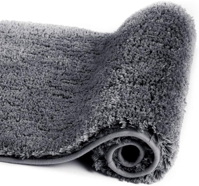 Walensee Non Slip Bath Mat (16 x 24, Dark Grey) - Soft Microfiber Shaggy Mat, Water Absorbent, Machine Washable, Thick Plush Shower Rug