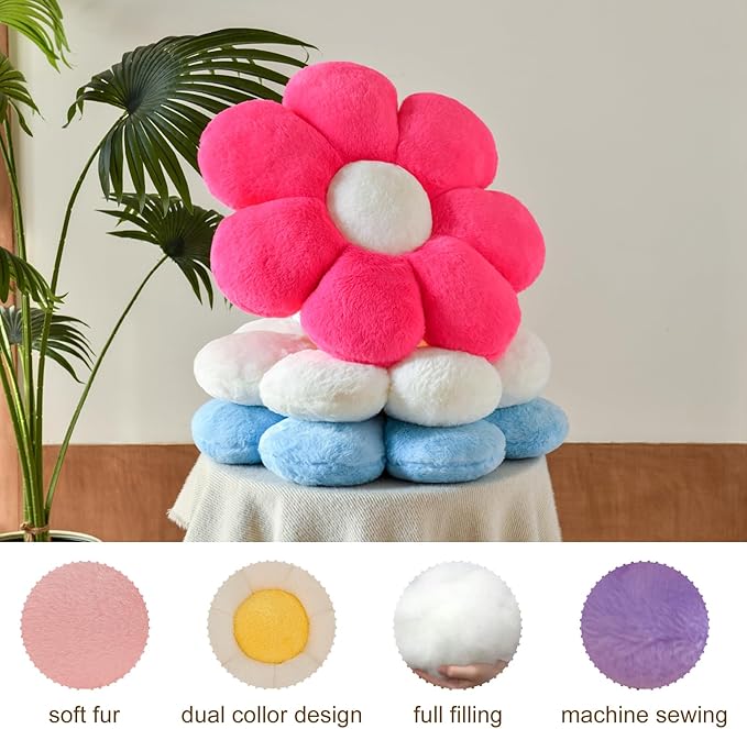 Xuyier Flower Pillow, Decorative Throw Pillow, 14.9“ Cute Daisy Pillow, Aesthetic Fun Decor Pillows for Bed, Flower Shaped Accent Cozy Pillow for Couch