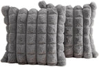 Neelvin Grey Faux Fur Cozy Soft Plaid Decorative Throw Pillow Covers 22x22 inch Set of 2,Velvet Pillowcase Cushion Case for Sofa Couch