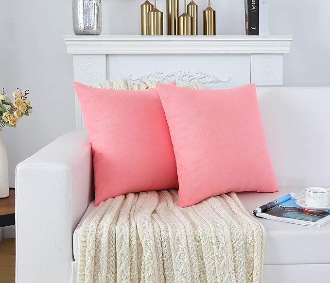 Jeneoo Decorative Living Coral Throw Pillow Covers Rustic Farmhouse Soft Chenille Comfy Solid Cushion Cases for Sofa Bedroom Chair Decor (Set of 2, 16 x 16 Inches)
