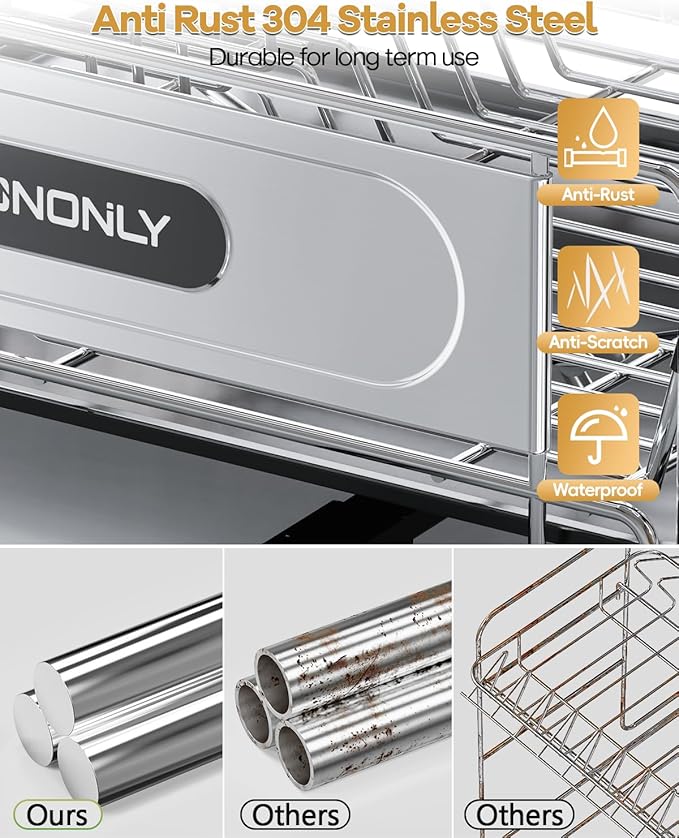 Dish Drying Rack, Dish Racks for Kitchen Counter, Stainless Steel Dish Drainer Drainboard Set with Smart Drainage, 360° Adjustable Spout, Utensil Holder and Cup Holder