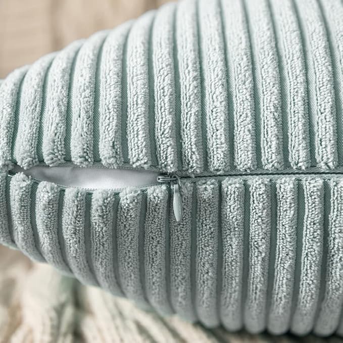 MIULEE Pack of 2 Corduroy Pillow Covers Soft Soild Striped Throw Pillow Covers Set Decorative Square Cushion Cases Pillowcases for Sofa Bedroom Couch 18 x 18 Inch Mint